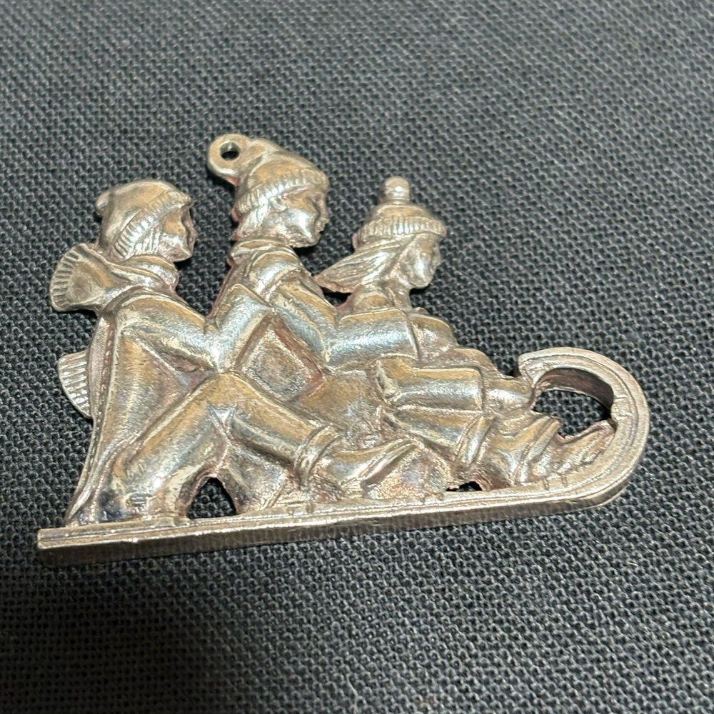 Vintage Gorham E.P. Pewter Sledding Christmas Ornament